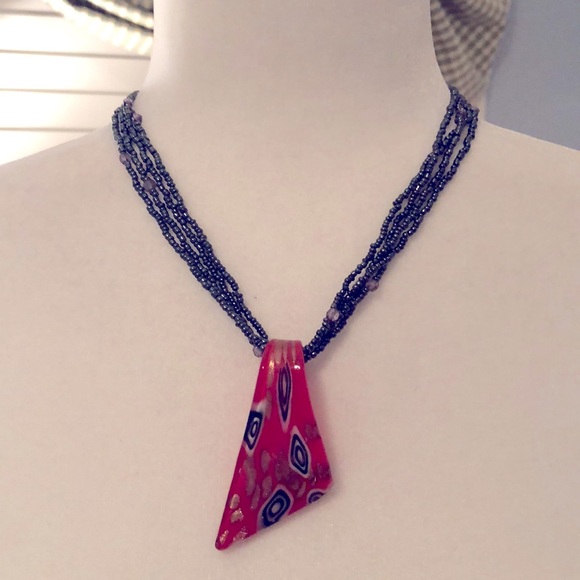 Fire-Blown Art Glass Pendant Necklace Red - Picture 8 of 10